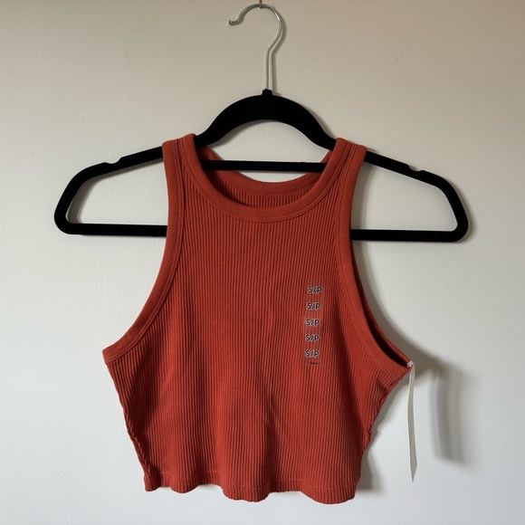 NWT Uniqlo Cropped Ribbed Tank, Orange size Small - Picture 2 of 6